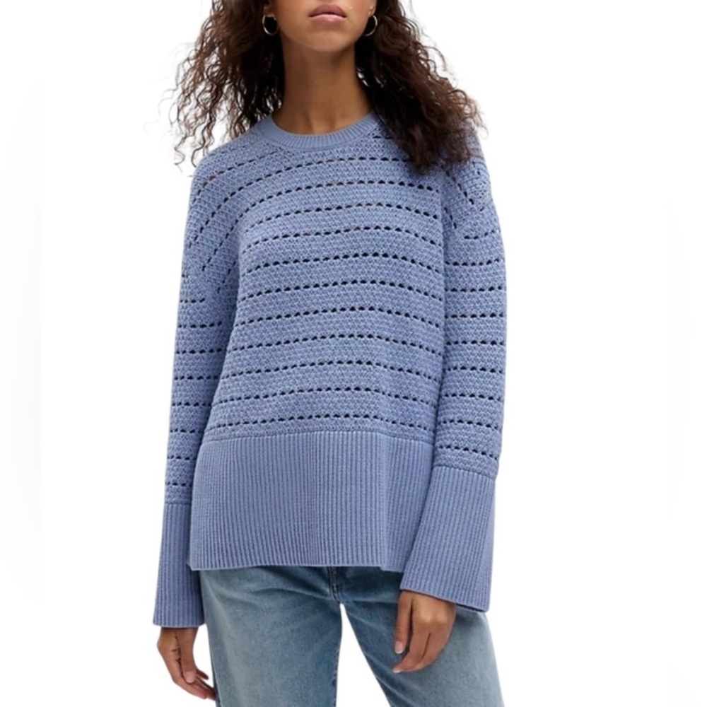 GAP 24/7 Split-Hem Crochet Ribbed Sweater Distant Blue SIZE XXS